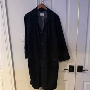 Old Navy Men’s Black Long Trench Coat with Contrast Stitching